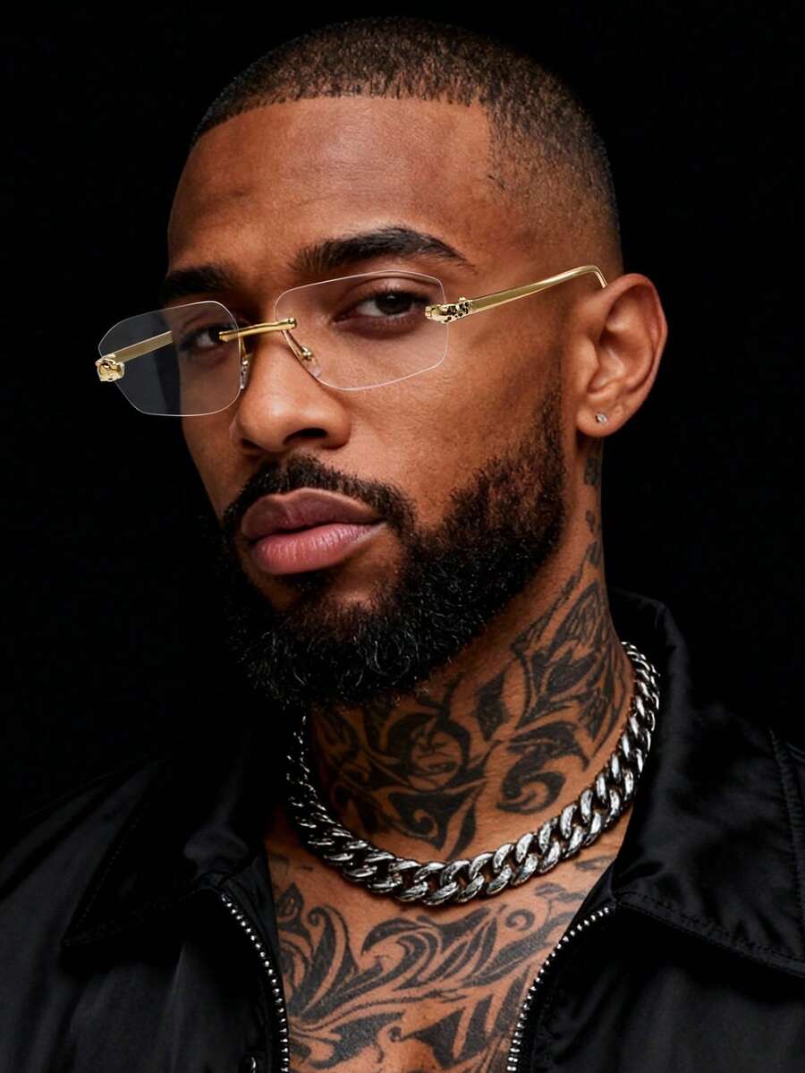 1 Pair Men's Frameless Vintage Transparent Glasses, Casual & Fashionable, Suitable For Daily Reading, Commuting, Beach Leisure, Retro Y2K Basic Style, Business & Casual Gift Choice. - Clear - View 1