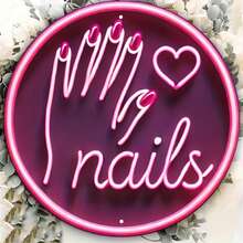 Chic Pink Nail Art Metal Sign - 8x8" Round Iron Wall Decor For Home, Living Room, Hallway, Entryway, Dining, Cafe, Salon - No Power Needed, Easy Hang Not Electronic. Not A Real Neon Sign.,Home Decor ,Room Decor,Wall Decor Gifts Birthday Graduation
