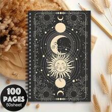 1本神秘女巫螺旋笔记本 - 天体日月星辰设计，黑金魔法封面，100页带标签页，适合日记、旅行、学校和办公使用，小巧的女巫主题礼物（威卡占星术日记） - 彩色 - 查看 2