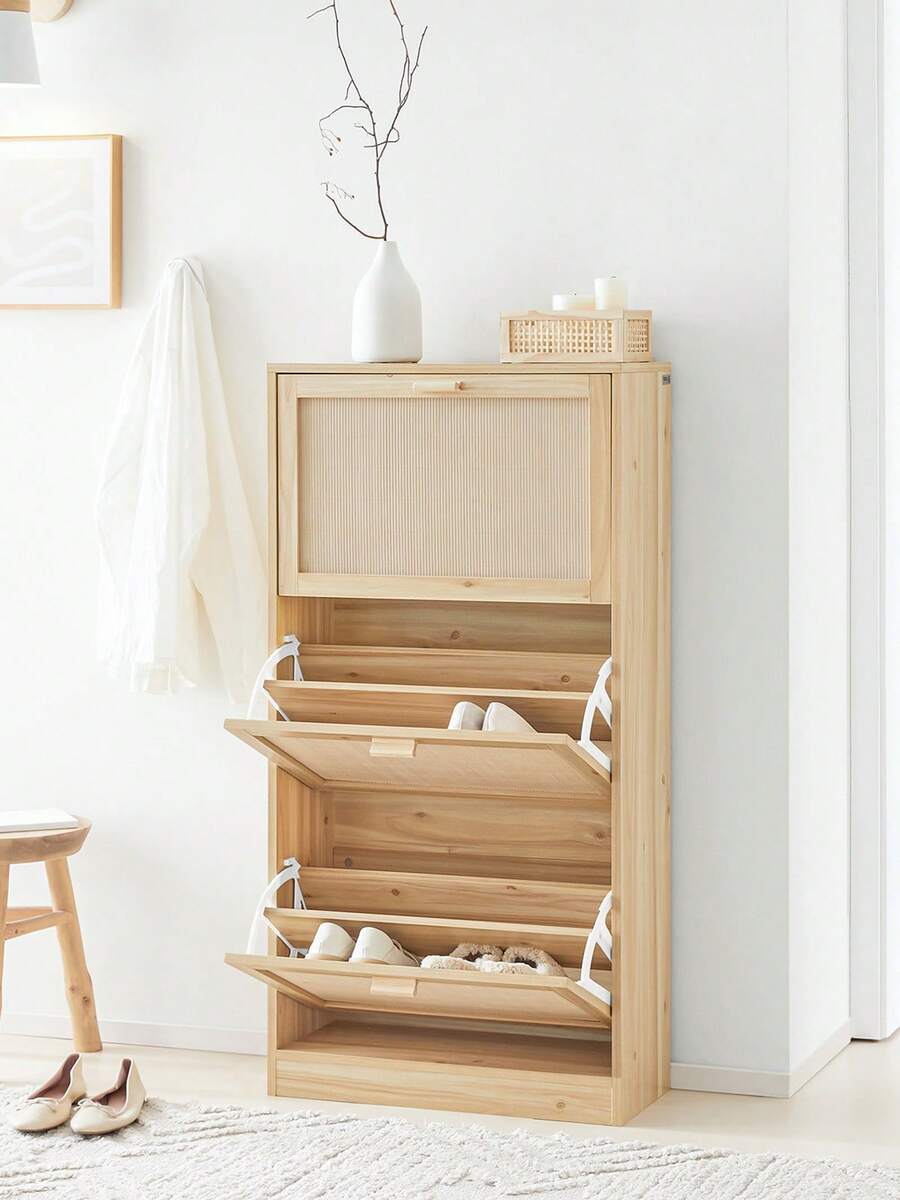 SoBuy FSR159-N, 3 Flip-Drawers Shoe Cabinet Shoe Rack Shoe Storage Cupboard Organizer, W60 X D24 X H118cm - Brown - View 1