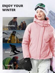 CAMEL CROWN Women's Waterproof Ski Jacket, Fleece Lined, Warm, Winter, Hooded, Windproof Ski Jacket - Baby Pink - View 3