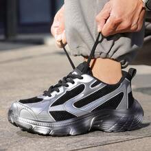 GUYISA Fashion Safety Shoes With Steel Toe, Anti-Smash And Anti-Puncture, Thick Sole Chunky Sneakers Series, Lightweight Patchwork Breathable Fabric - Grey - View 9