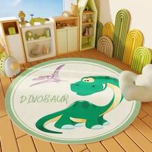 1pc Dinosaur Design Round Rug, Non-Slip Easy To Clean Durable Carpet, Suitable For Bedroom/Living Room/Kitchen And Other Areas, Soft Plush Rug - Multicolor - View 1