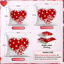 4pcs Valentine's Day Red & White Heart Pattern Pillow Cover, Single-Sided Printed Cushion Cover, Suitable For Living Room, Bedroom, Home Decor, All Season