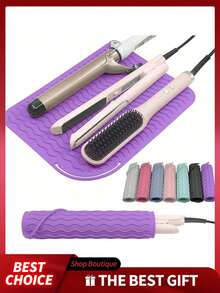 1pc Silicone Heat Resistant Mat, Travel Essential, Suitable For Straighteners, Curling Irons, Universal Size, Heat-Resistant, Convenient Storage And Travel. This Non-Slip Silicone Heat Pad Protects Your Styling Tools, Ideal For Christmas Gifts, Also Can Be Used For No-Heat Curling. - Multicolor - View 10