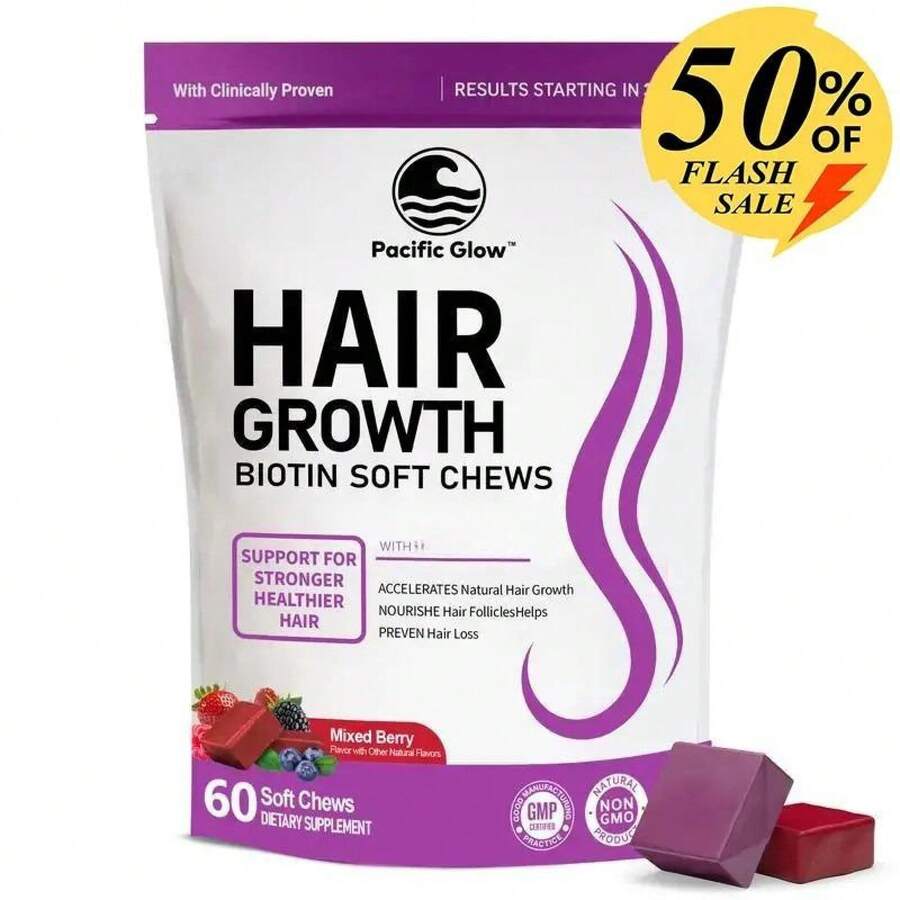 Hair Growth Accelerator With Clinically Proven To Promote Thicker, Stronger Hair, Biotin,Vitamin E & C, Mixed Berry, 60 Silicon - 2 chiếc - Xem 1