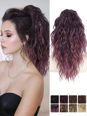 Extensión de cola de caballo, extensión de cola de caballo rizada de 18 pulgadas con pinza, extensión de cabello sintético esponjoso y de aspecto natural para festivales de música, Halloween, fiestas de Navidad