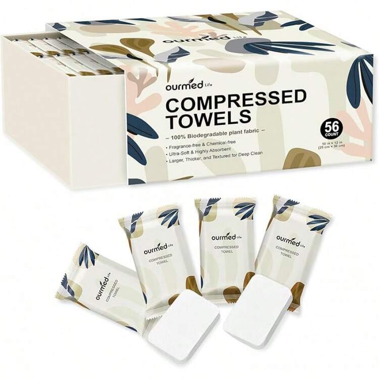 Ourmed Life - Tabletas de toalla comprimidas – Toallas faciales desechables envueltas individualmente, se expanden rápidamente con agua, suave y sin pelusas, 12 x 10 pulgadas para viajes, camping - Sin perfume - Añade 11