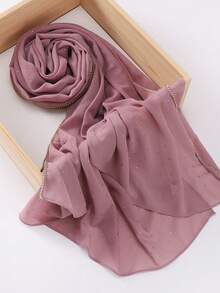 1 chiếc khăn choàng hijab bằng vải voan trơn đính đá và mắt xích dày cho nữ - Nhiều màu - Xem 7