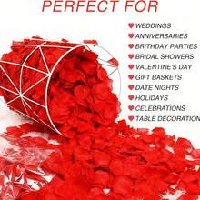 100/700/1400 pétalos de rosa roja, pétalos de flores de seda artificial rojas para bodas, decoración romántica para la noche de San Valentín - Rojo - Ver 4