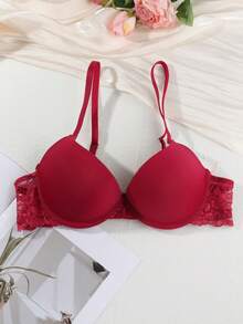 3pcs Lace Contrast Color Elegant Lightweight Padded Underwire Bra Set - Multicolor - View 3