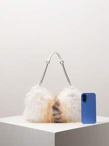 虎纹单肩包，毛绒金属链钱包，流浪包，女士工作包，优雅女士钱包，适合街头、Y2K、秋冬季、日常、约会、购物、工作、下午茶等场合（图案随机） - 彩色 - 查看 3