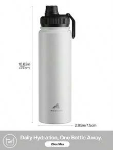 Powcan 26oz insulated stainless steel sports water bottle with spout and handle lid, wide-mouth bottle, double-wall stainless steel, leak-proof design, suitable for sports, outdoors, travel, school, and office - 白色 - 查看 6