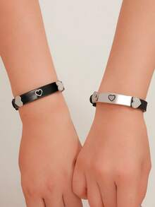 ATLVXJL 2pcs/Set Glow-In-The-Dark Couple/Friendship Silicone Heart Bracelet Set, Minimalist Design, Suitable For Daily Wear And Holiday Gift - Multicolor - View 2