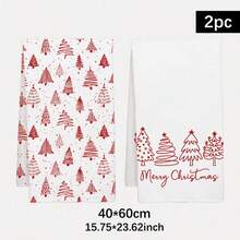 2pcs Multi-Use Minimalist Christmas Towels - Christmas Tree Pattern Soft Polyester Highly Absorbent Dish Cloths Machine Washable Suitable For Kitchen Decor Kitchen Cleaning Holiday Party Decoration Kitchen & Bathroom Essentials Home Decor  Gifts For Friends - Multicolor - View 5