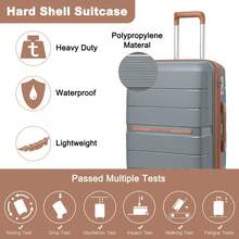Lightweight PP Hard Shell Suitcase Luggage 20in Cabin Carry On 24in Medium Check In 28in Large Check In 3 Piece Set Spinner Wheels TSA Lock Travel - Grey - View 6