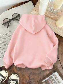 女童休闲设计字母印花运动女童连帽衫女童长袖连帽运动衫 女童秋冬 - 粉色 - 查看 3