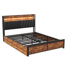 Caluself Double Bed 140/160/180 X 200 Cm, Bed Frame Made Of Steel And Wood With 4 Drawers Under The Bed, Bed With Metal Slatted Base, Upholstered Bed With Storage Space, Youth Bed With Headboard, Headboard With Storage Compartments, Without Mattress - 黑色 - 查看 8