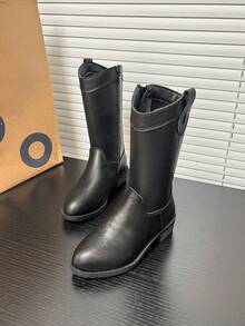 Kids Girls Minimalist Western Cowboy Boots, New Fashion Unisex Vintage Mid-Calf Boots, Versatile Riding Boots - Black - View 13