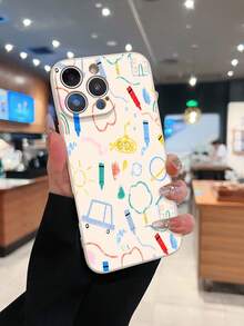Colorful Drawing Doodle Phone Case Compatible With Samsung Phones  17  16 Pro Max  15 Pro Max  13 And  12 Made Of TPU Material It Provides Shock And Drop Protection It's A Creative Gift For Family Friends Lovers Boyfriends And Girlfriends - 白色 - 查看 3