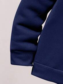 Toddler Letter Print Warm Hoodie And Sweatpants Set - Royal Blue - View 4