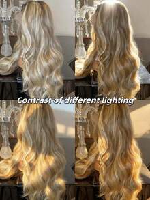 Blonde Ombre With Dark Root Wig Synthetic Natural Water Wave Lace Front Wigs Glueless 13x4 HD Lace Front Wigs Long Body Wave Synthetic Wigs For Women Ready To Wear Natural Looking - Tóc vàng ombre - Xem 8
