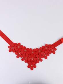 1件PU皮革花朵造型颈链，可调节颈圈，适合女性、女孩、派对、角色扮演、情人节礼物 - 紅色 - 查看 7