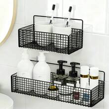2 giỏ đựng đồ treo tường, giỏ treo bằng kim loại màu đen, giỏ treo tường có móc dán, giỏ đựng đồ nhà tắm không cần khoan, giá đựng đồ tắm, giỏ đựng đồ đa năng cho nhà bếp, phòng đựng thức ăn, tủ quần áo, phòng giặt, tủ đựng đồ, phòng tắm. - Nhiều màu - Xem 2
