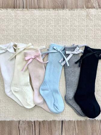 1/6 par långa strumpor med rosettdekoration för barn, mångsidiga för alla årstider