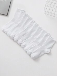 10双女士纯色休闲中筒袜，秋季袜子