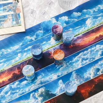 6 piezas de Cinta Washi de la Serie Nube, Cintas Decorativas Creativas con Elementos de Nube, Adecuadas para Diarios, Scrapbooking, Etiquetas de Botellas y Otros Usos Decorativos