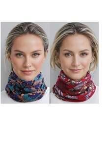 2pcs Retro Mature Print Neck Gaiter Set Boho Soft Warm Elastic Neck Cover Winter Windproof Elastic Infinity Scarves - Multicolor - View 2