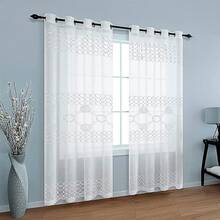 Cortina Larga Transparente de 1 Pieza para Sala de Estar con Diseño Bordado Elegante, Tela Ligera y Suave, Fácil Instalación, Se Ajusta a Varios Espacios, 230x135cm, Compatible con Diferentes Barras - Blanco - Ver 7