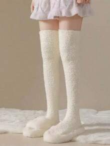 Women's Premium Over-The-Knee Socks - Thick Warm Outdoor Thermal-Lined, Washable Solid Color Design, Fashionable Fuzzy Socks, Soft Fabric For Cold Weather, Autumn/Winter Accessory