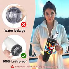 40oz Tumbler Lid Replacement Leak-Proof, Spill-Proof With Dust Cover, Compatible With 40oz, Reusable Lid & Daily Use (Cream 40 Oz Cup Lid) - 黑色 40 盎司杯蓋 - 查看 2