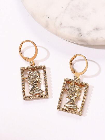 Vintage French Elegant High-End Unique Golden Hollow Portrait Sculpture Fashion Earrings, Golden Pendant Earrings For Women, Fashionable Women's Earrings, Women's Jewelry, Suitable For Women's Daily Wear, Parties And Festivals