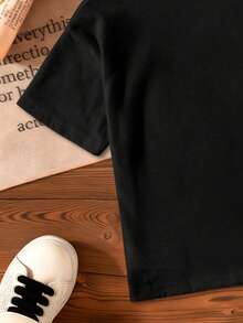 Young Girls Cartoon Print Short Sleeve T-Shirt - Black - View 7