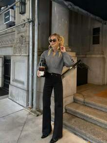 Senya 秋冬新款女士拉链休闲黑色针织开衫，圆领罗纹扭结长袖针织，宽松版型，适合日常、通勤、办公、毕业季、返校季等场合，也可作为情人节、新年等节日的女士冬季毛衣。 - 灰色 - 查看 2