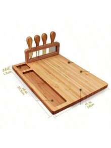 一套竹制奶酪板，含4把奶酪刀、熟食板和盛菜盘，包括奶酪刀、奶酪切片器、奶酪叉，厨房烹饪用具，竹制砧板，木制奶酪托盘，厨房用品，面包板，切菜板，厨房竹木砧板，斋月礼物 - 均碼/竹子色 - 查看 5