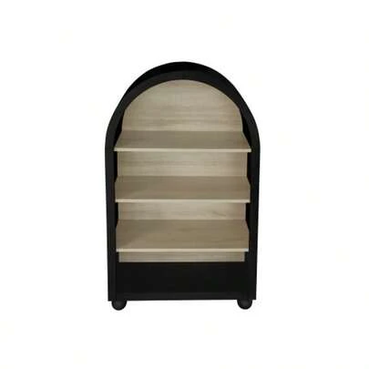 Czarny, łukowy regał na książki, wysokość 120 cm, cztery poziomy, dużo miejsca do przechowywania, nowoczesny design, idealny do salonu, sypialni, gabinetu i biura. (70,5 x 30 x 116 cm)