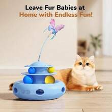 Cat Toys, 3-In-1 Rechargeable Automatic Interactive Cat Toy With Fluttering Butterfly, Random Moving Ambush Feather, Two-Tier Track Balls, 5H Smart Standby, Touch-Activated, Christmas Gift For Cats, Keeps Cats Active In Winter,Gift, Present, Celebration