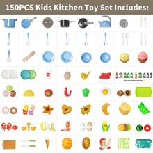 Tecforood Juego de cocina para niños, adecuado para niños y niñas, incluye ollas, sartenes y utensilios realistas, vajilla de juguete, juguetes de cortar alimentos y una cesta de la compra, un conjunto de juguetes de cocina educativo y divertido que ayuda a desarrollar la creatividad, la coordinación mano-ojo y las habilidades sociales de los niños. - Multicolor - Ver 16