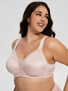 Wingslove Áo ngực không gọng màu hồng nhạt Ramadan cỡ lớn, che phủ toàn diện, dây đeo rộng, vải jacquard hoa văn, cực kỳ mềm mại và thoải mái khi mặc hàng ngày cho phụ nữ có thân hình đầy đặn. - Màu Hồng baby - Xem 5