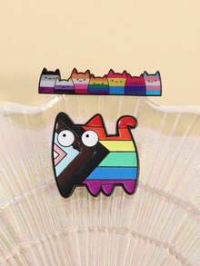 一套LGBT骄傲彩虹猫徽章珐琅别针卡通小猫宠物猫金属胸针衣服翻领徽章珠宝礼物送给朋友 - 彩色 - 查看 3