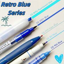 5pcs Retro Green Neutral Pens, Includes 5 Different Models, Suitable For Drawing, Writing, Engineering Drafting, Doodling, Office And School Supplies - 5 Retro Blue - View 15