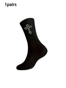 1/2/5/8/10/20 双男士百搭舒适纯色黑白设计中筒袜，四季皆宜，秋季 - 彩色 - 查看 13