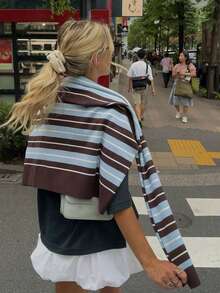 女士圆领多色条纹长袖针织衫，春季新款休闲日常上衣，新年嘉年华风格毛衣 - 彩色 - 查看 4