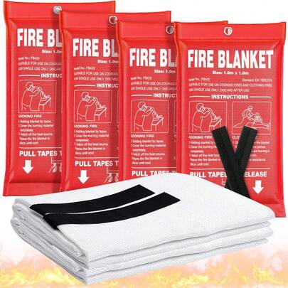 Emergency Fire Blanket - 4 Pack - Fire Suppression For Kitchen, 40" X 40" Fiberglass Fire Blanket For Home