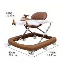 Andador para Bebés Diseño de Avión, Plegable con Juguetes Musicales e Iluminación, Estructura Estable Multicolores, Ayuda al Aprendizaje del Caminar, Asiento Cómodo Desmontable - Regalo Ideal para Niños - Marrón - Ver 12