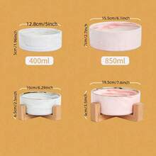 Pet Bowl, Cat Bowl And Dog Bowl, Ceramic Cat Neck Bowl With Wooden Frame To Prevent Splashing, Drinking Bowl With Marble Pattern And Gold Rim - Multicolor - View 6